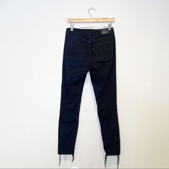 Levi's Black 721 High Rise Distressed Raw Hem Skinny Jeans 27 - Picture 2 of 10